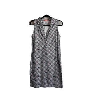Vilagallo Dress 42 / US 12 Blue White‎ Geo Print Bike Artsy Sleeveless Casual
